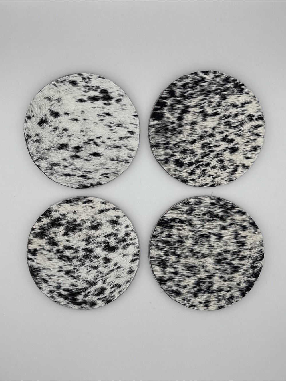 Speckled Cowhide Round Coaster Set - Black and White